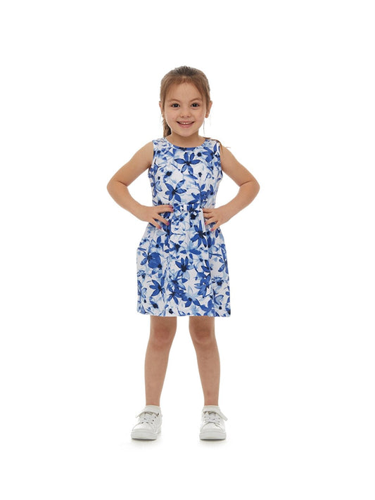 Crew Neck Patterned Girl's Dress