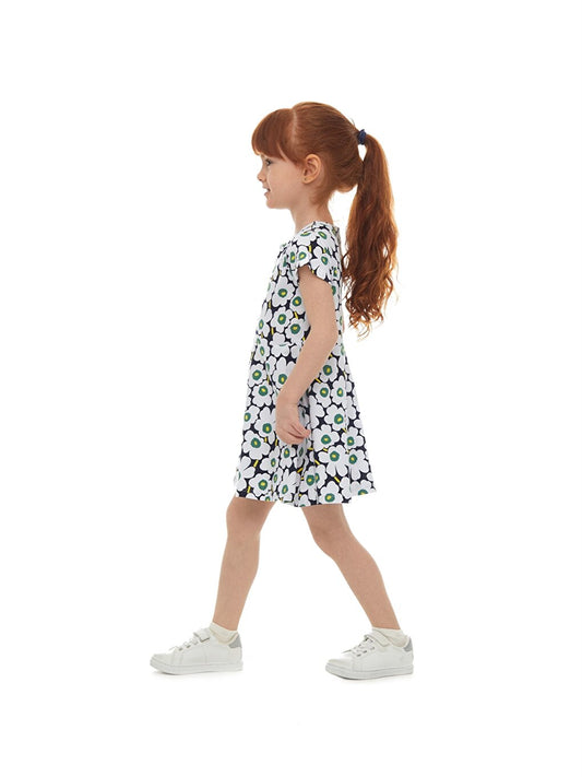 Crew Neck Patterned Girl's Dress