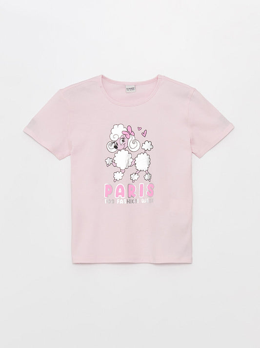 Crew Neck Printed Short Sleeve Girls' T-Shirt