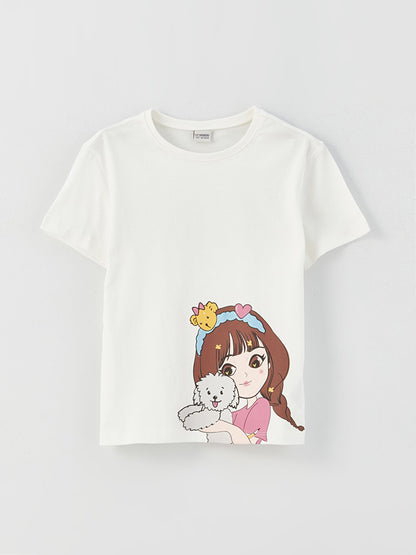 Crew Neck Printed Short Sleeve Girls' T-Shirt