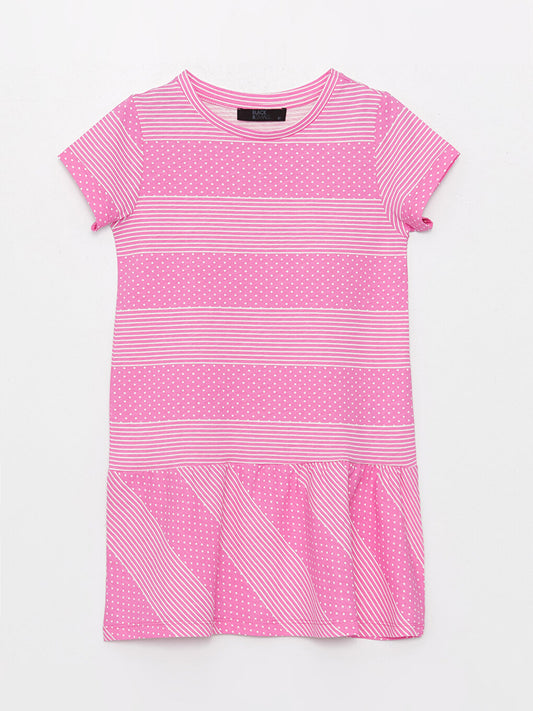 Crew Neck Patterned Short Sleeve Girl's Dress