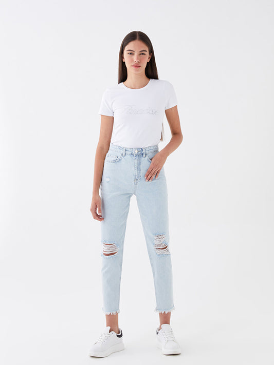 Mom Fit Ripped Detailed Women's Jean Trousers