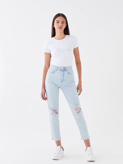 Mom Fit Ripped Detailed Women's Jean Trousers