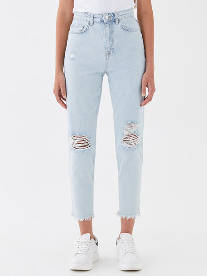 Mom Fit Ripped Detailed Women's Jean Trousers