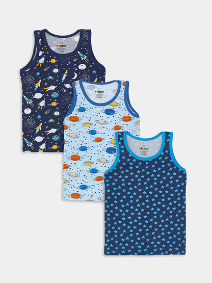 Crew Neck Printed Boy's Undershirt 3-pack