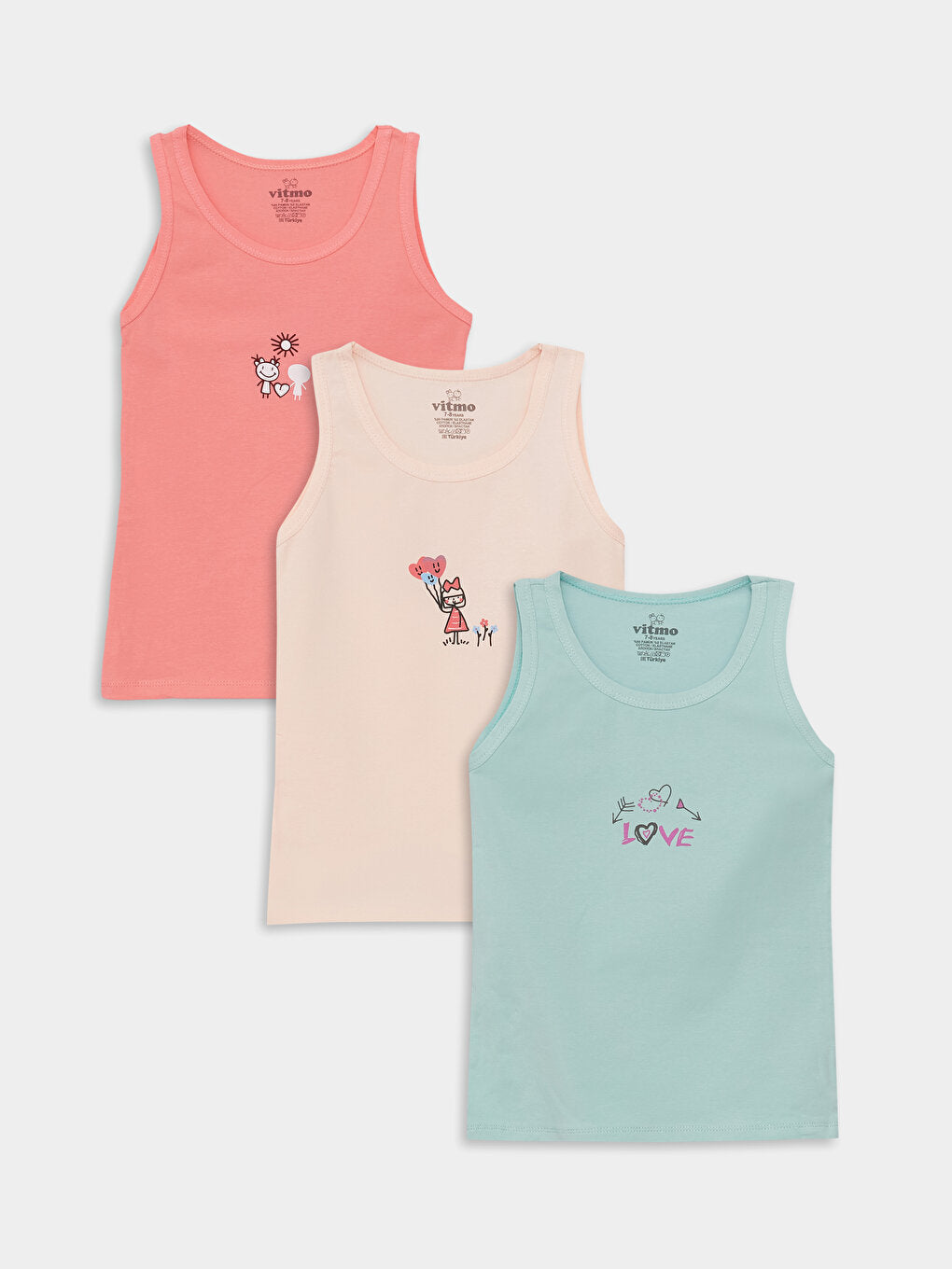 Crew Neck Printed Girl's Undershirt 3-pack