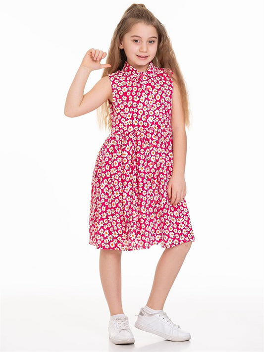 Shirt Collar Patterned Girl's Dress