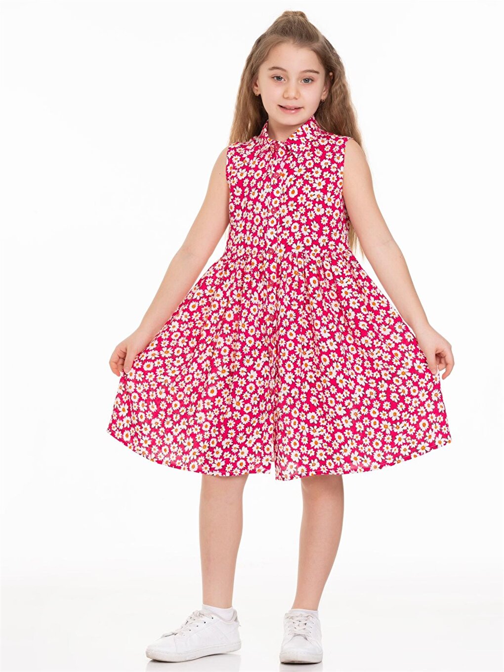 Shirt Collar Patterned Girl's Dress