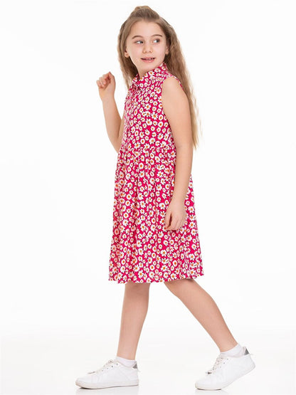 Shirt Collar Patterned Girl's Dress