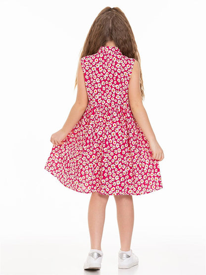 Shirt Collar Patterned Girl's Dress