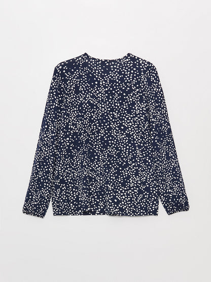 V-Neck Patterned Long Sleeve Women's Blouse