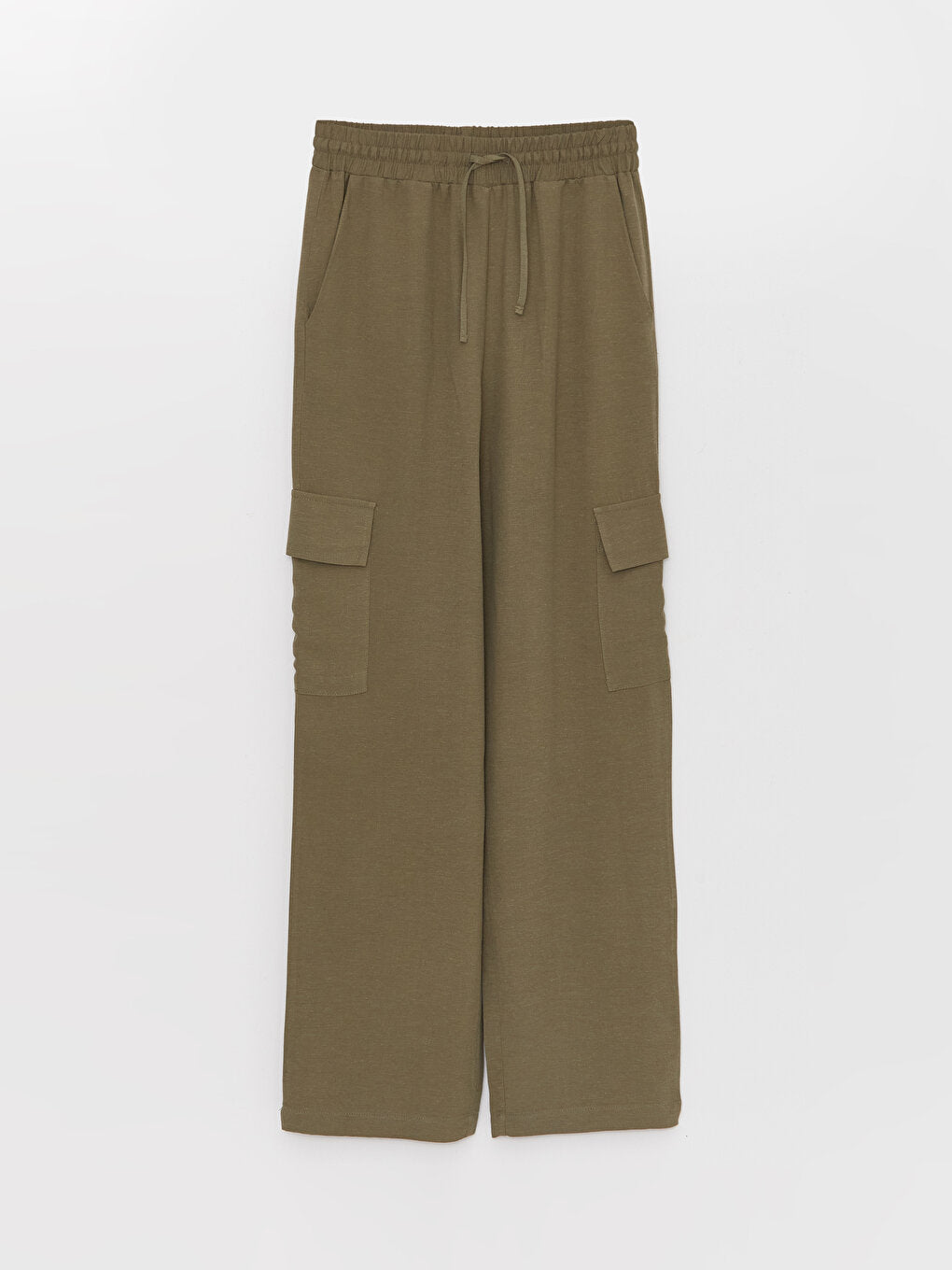 Plain Linen Blend Women's Trousers with Elastic Waist