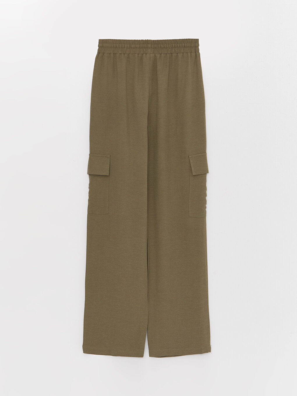 Plain Linen Blend Women's Trousers with Elastic Waist