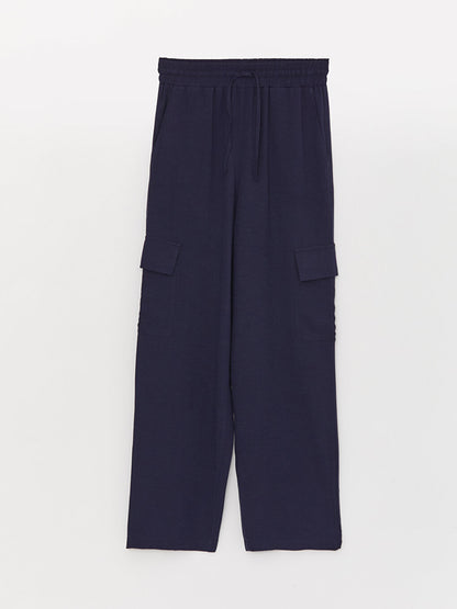 Plain Linen Blend Women's Trousers with Elastic Waist