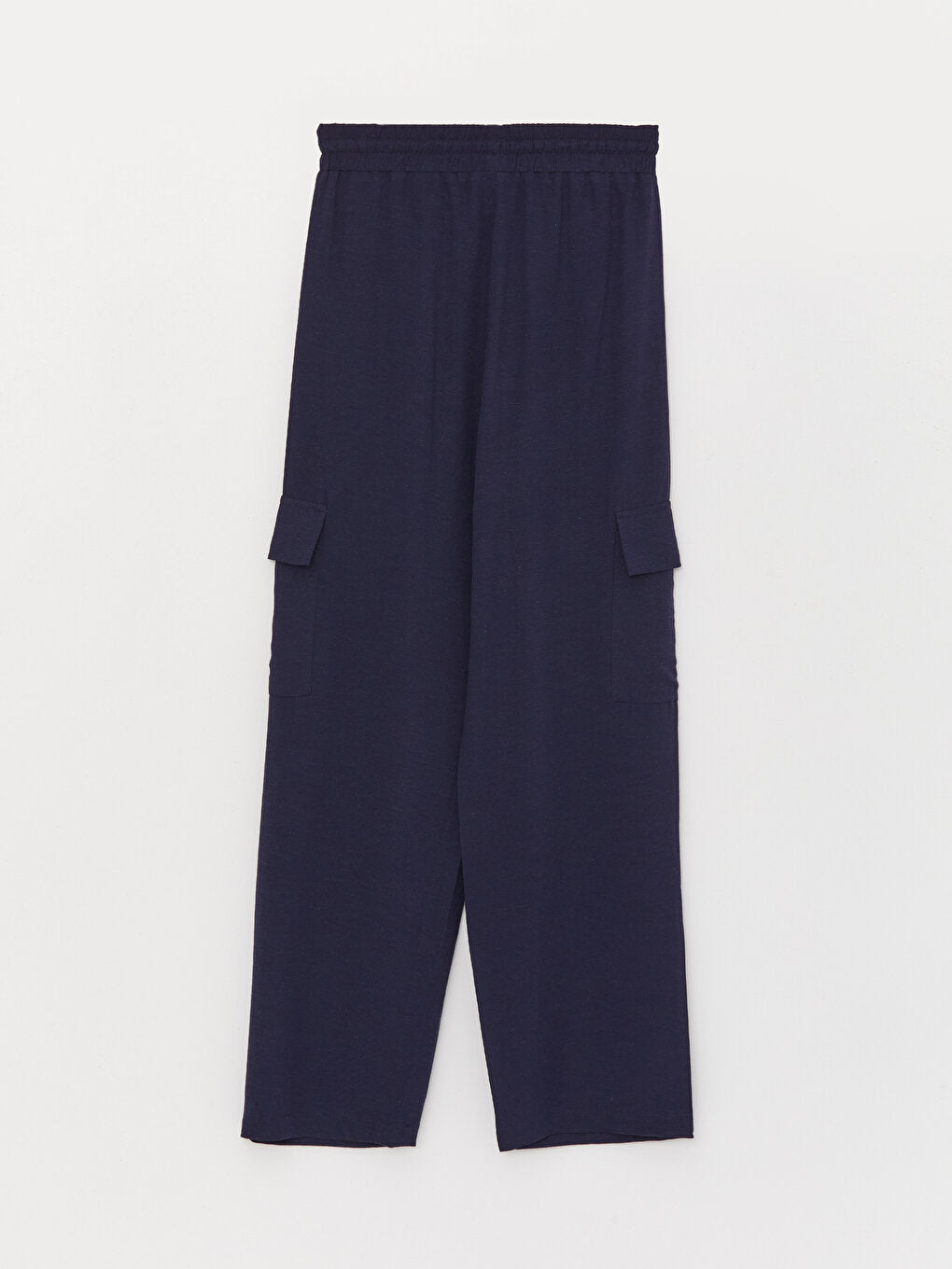 Plain Linen Blend Women's Trousers with Elastic Waist