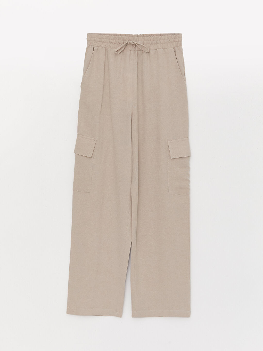 Plain Linen Blend Women's Trousers with Elastic Waist