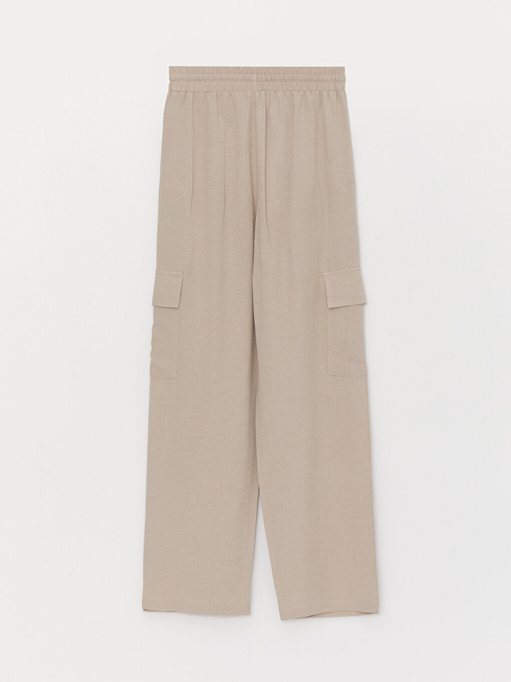 Plain Linen Blend Women's Trousers with Elastic Waist