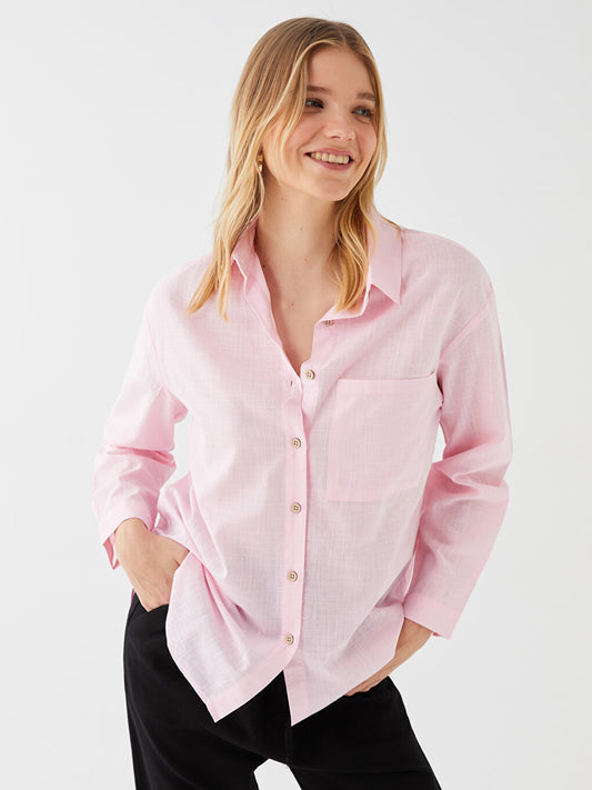 Plain Long Sleeve Women's Shirt with Pocket Detail