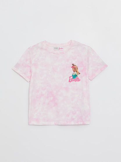 Crew Neck Barbie Printed Short Sleeve Girls' T-Shirt