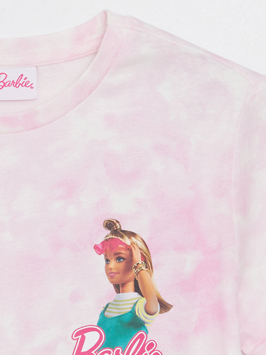 Crew Neck Barbie Printed Short Sleeve Girls' T-Shirt