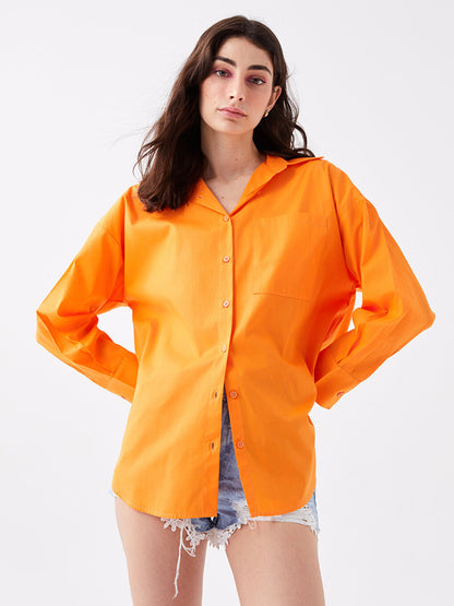 Plain Long Sleeve Oversize Poplin Women's Shirt