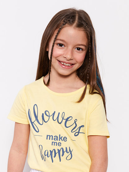 Crew Neck Printed Short Sleeve Girls' T-Shirt