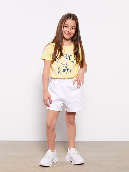 Crew Neck Printed Short Sleeve Girls' T-Shirt