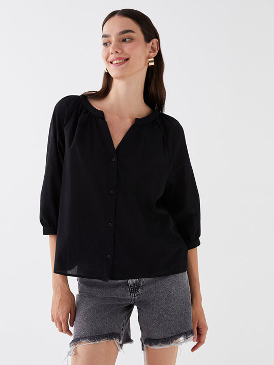 Women's Loose Collar Plain Blouse