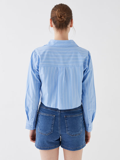 Straight Striped Long Sleeve Crop Women's Shirt