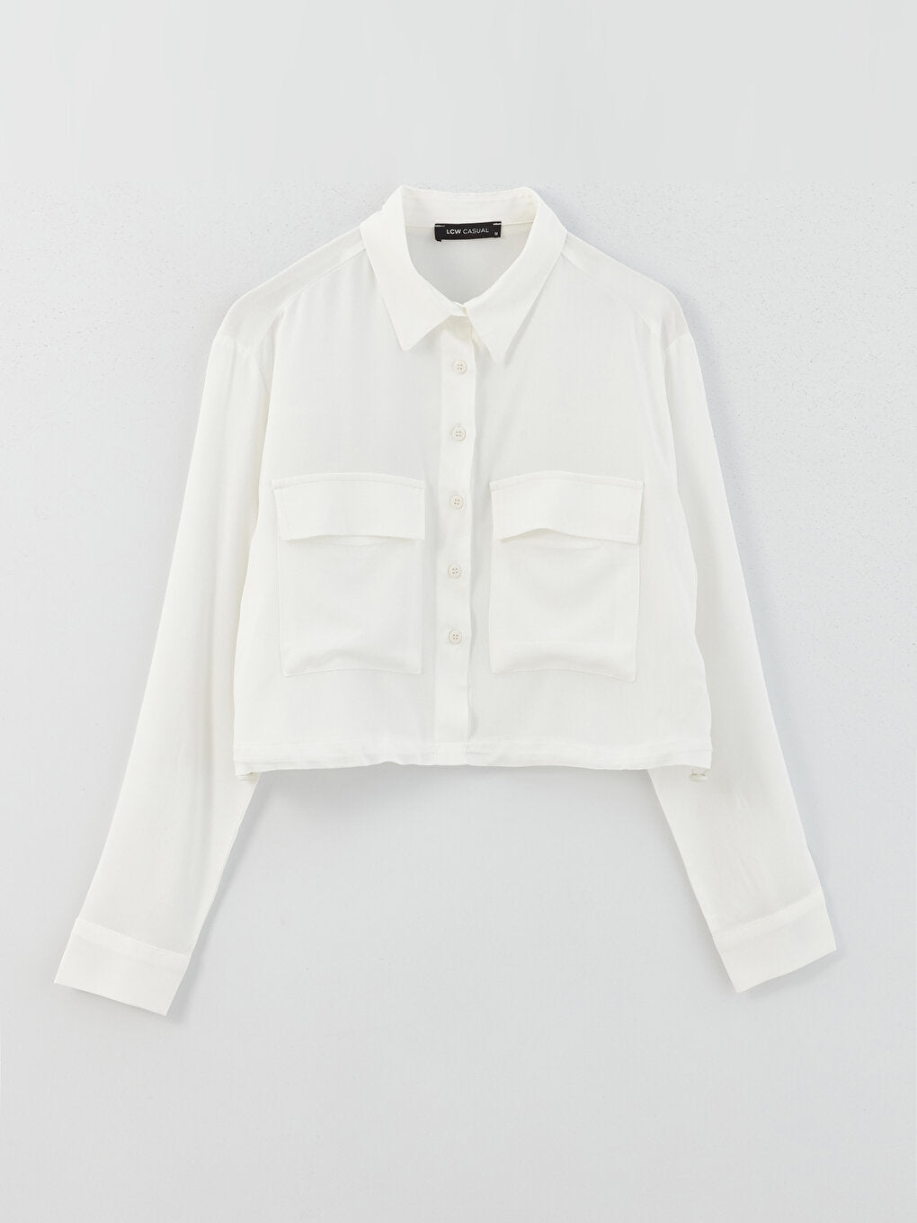 Plain Long Sleeve Crop Poplin Women's Shirt