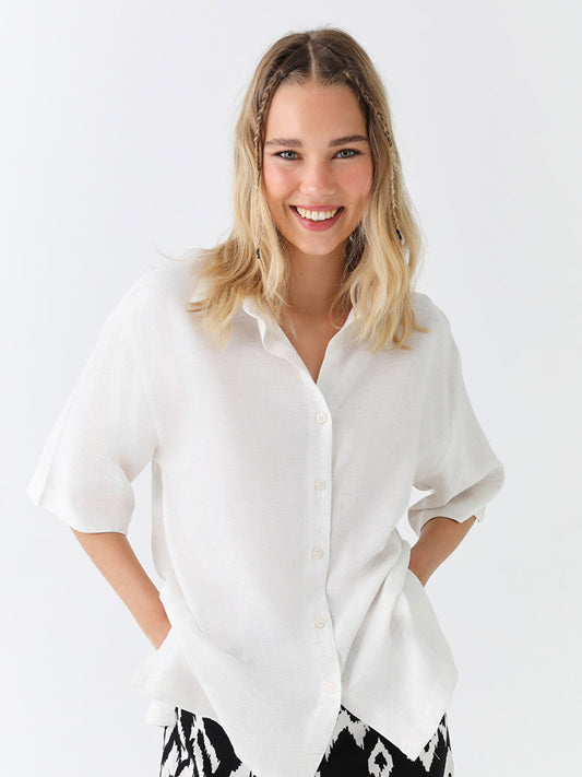 Plain Oversize Linen Blend Women's Shirt