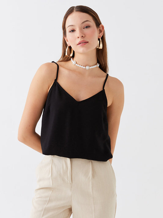 V-Neck Straight Strap Women's Blouse