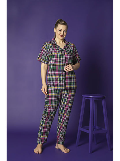 Shirt Collar Printed Women's Pajama Set