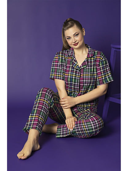 Shirt Collar Printed Women's Pajama Set