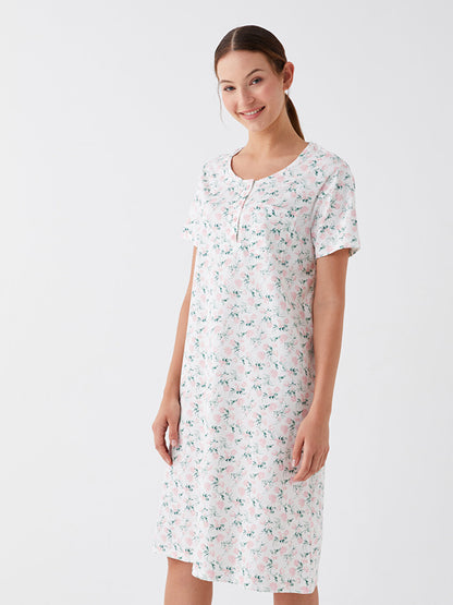 Crew Neck Floral Short Sleeve Women's Nightgown