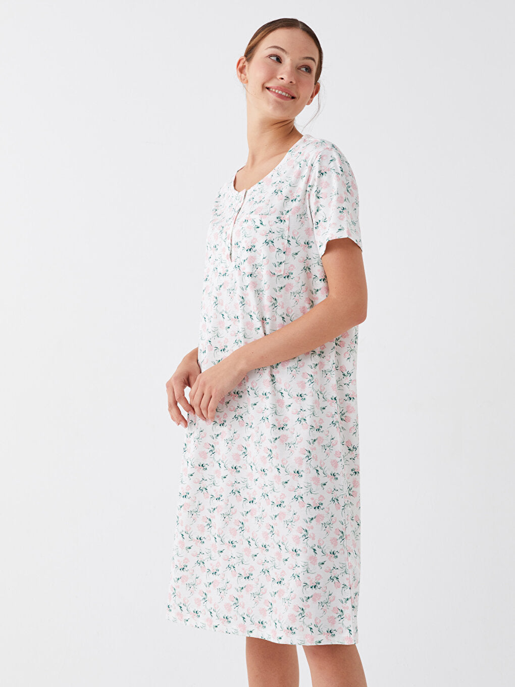 Crew Neck Floral Short Sleeve Women's Nightgown