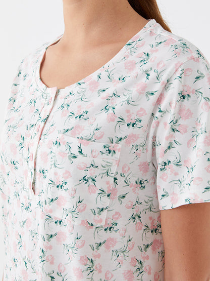 Crew Neck Floral Short Sleeve Women's Nightgown