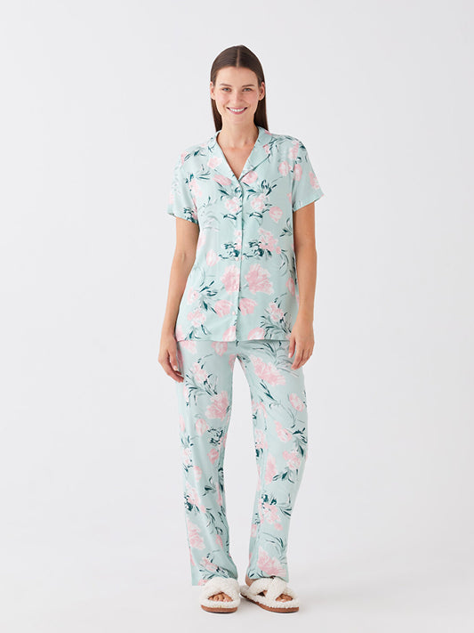 Shirt Collar Floral Short Sleeve Women's Capri Pajama Set