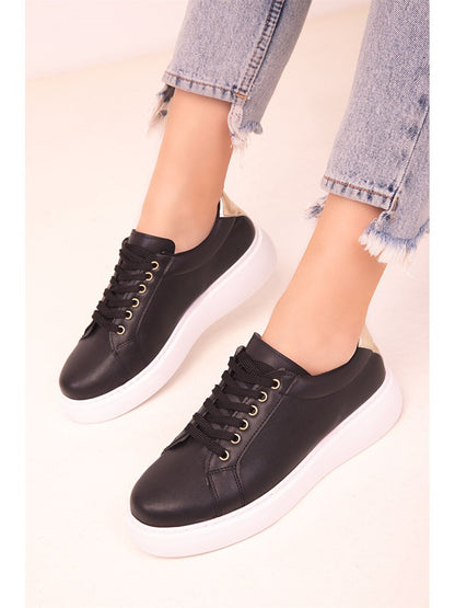 Leather Look Lace-up Women's Sneakers