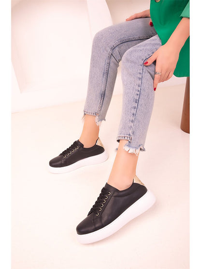 Leather Look Lace-up Women's Sneakers