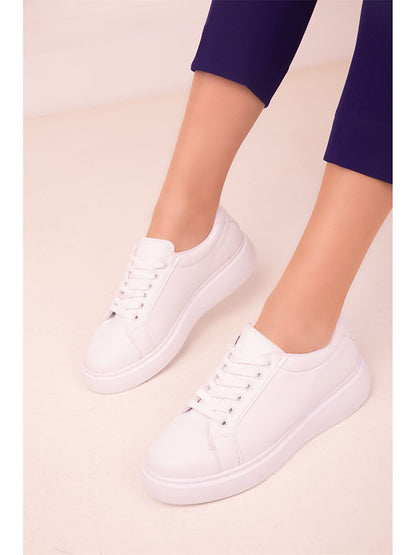 Leather Look Lace-up Women's Sneakers