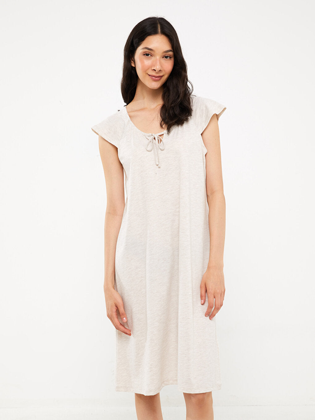 Tie Collar Plain Short Sleeve Women's Nightgown