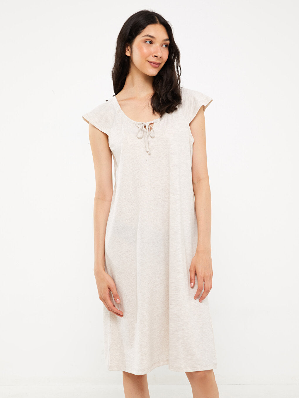 Tie Collar Plain Short Sleeve Women's Nightgown