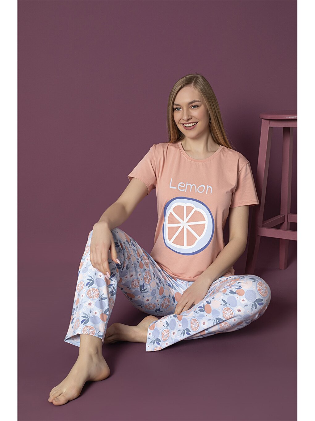 Crew Neck Printed Women's Pajama Set