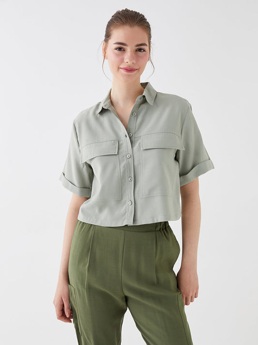 Plain Short Sleeve Crop Women's Shirt