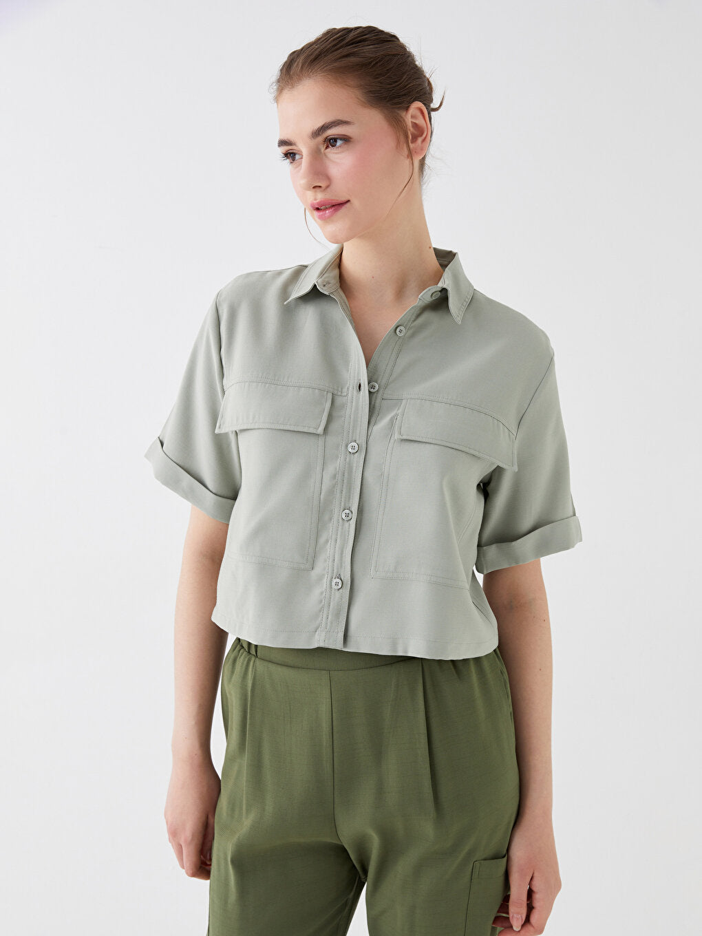 Plain Short Sleeve Crop Women's Shirt