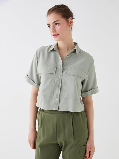 Plain Short Sleeve Crop Women's Shirt