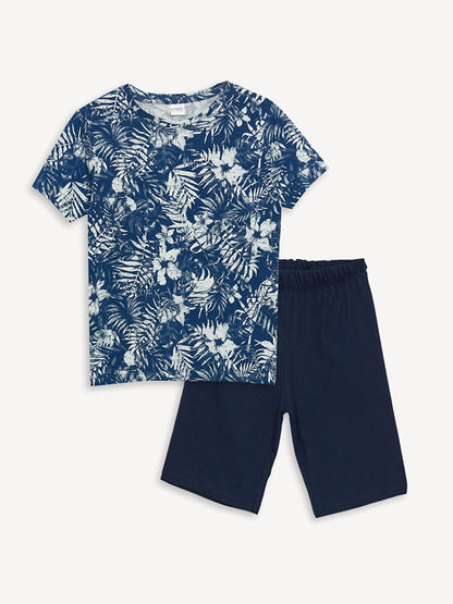 Crew Neck Printed Boy's Pajama Set with Shorts