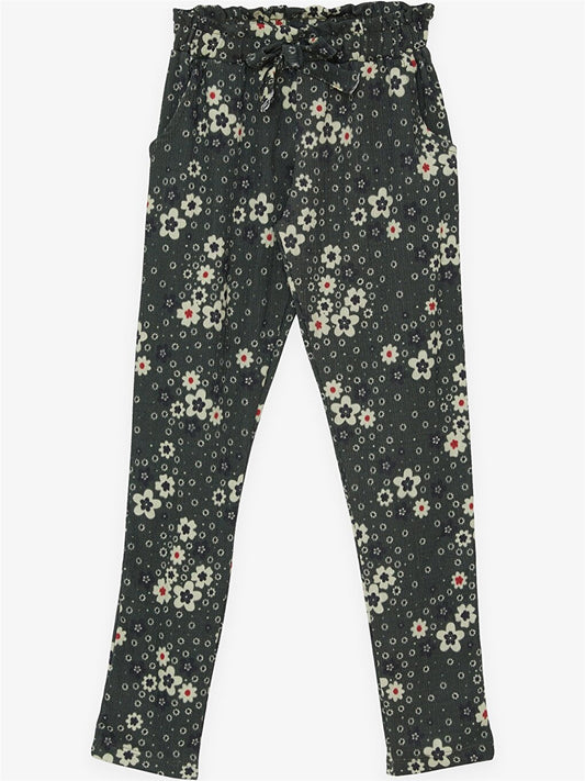 Patterned Girls' Trousers with Elastic Waist