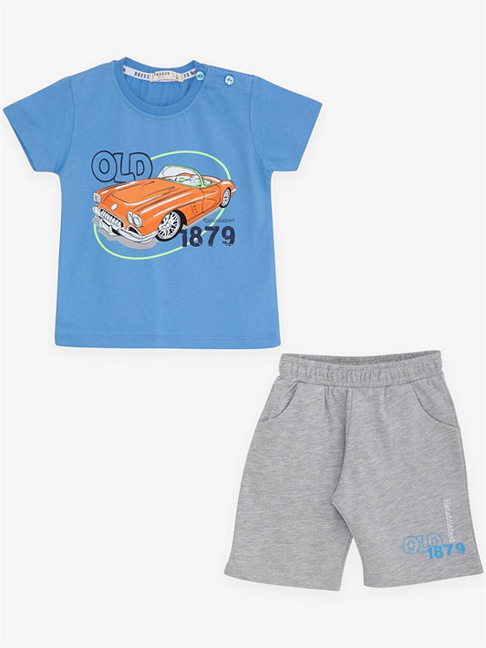 Crew Neck Short Sleeve Printed Baby Boy T-Shirt and Shorts 2-Piece Set